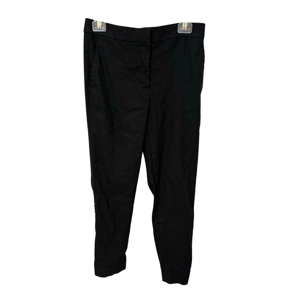 Ann Taylor Stretch Linen Black  Straight Leg Pants Sz 2 Office Minimalist Preppy